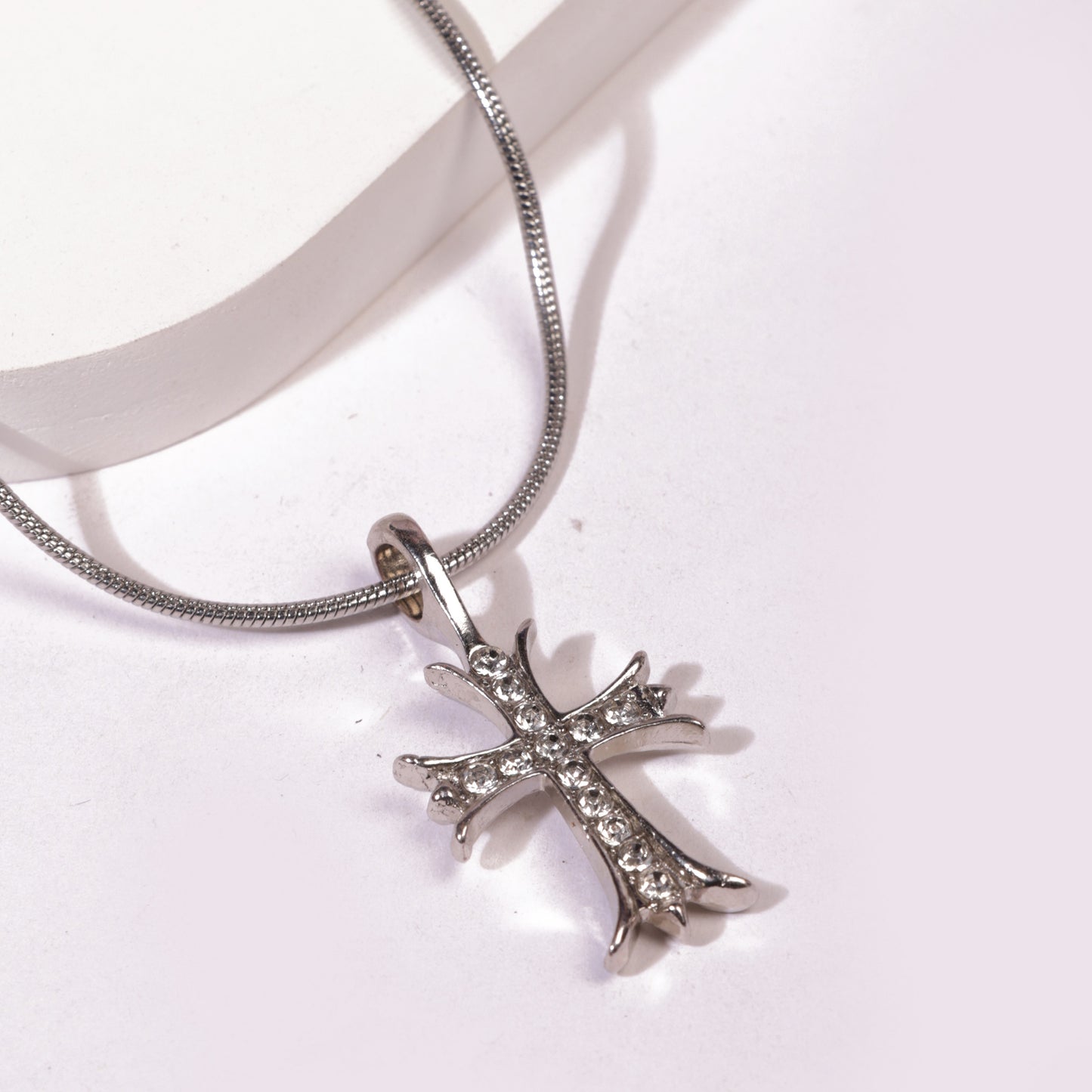 Zircon Cross Pendant With Chain