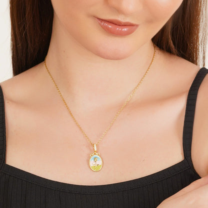 Rose Oil-Painted Neck Chain Pendant