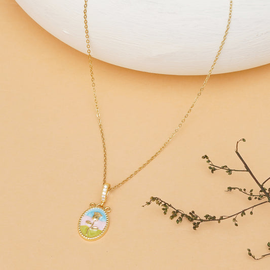 Rose Oil-Painted Neck Chain Pendant