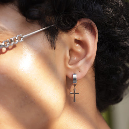 Cross Hoop Earrings - Pierced