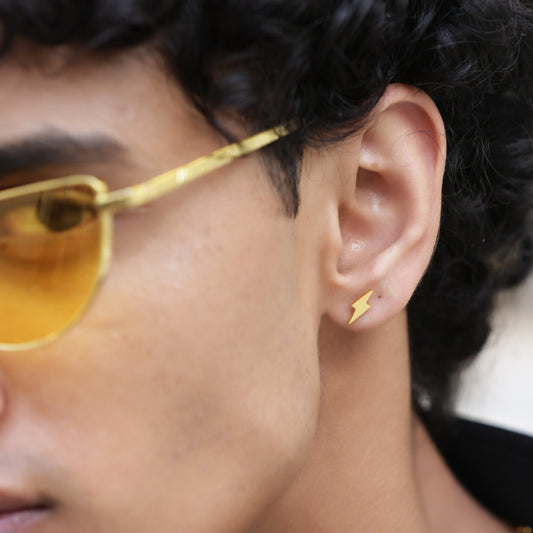 Gold Thunder Stud Earrings - Pierced