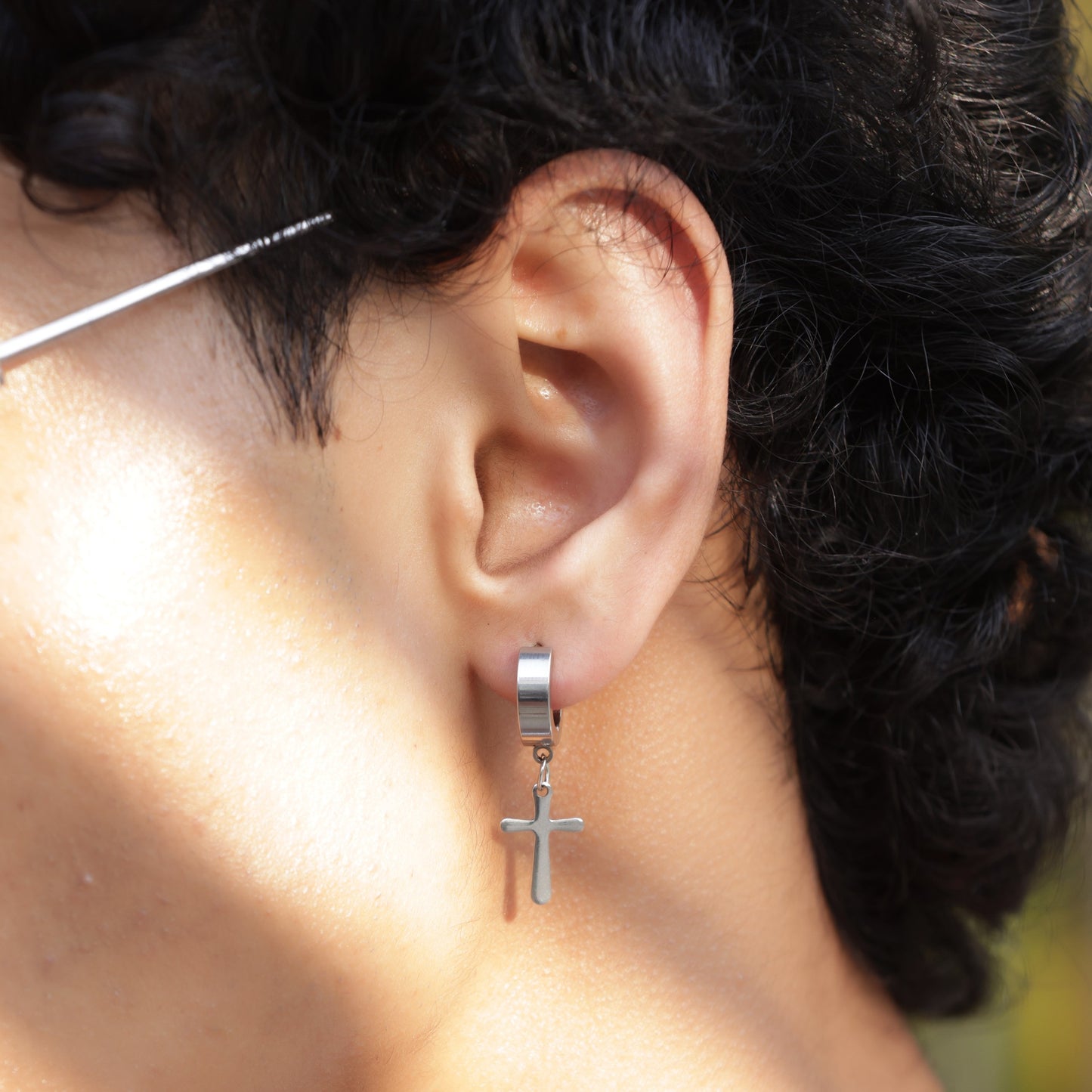 Cross Hoop Earrings - Pierced