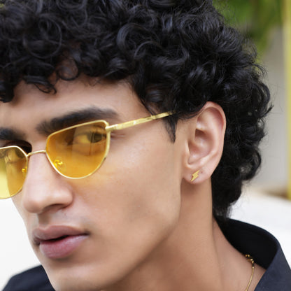 Gold Thunder Stud Earrings - Pierced