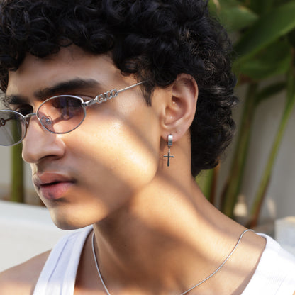 Cross Hoop Earrings - Pierced