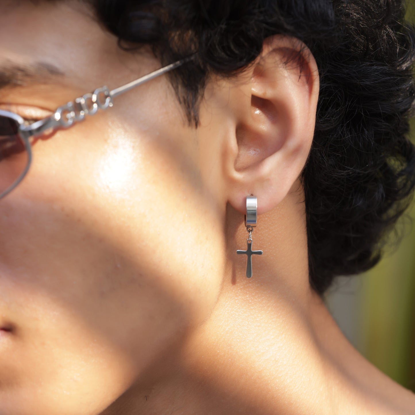 Cross Hoop Earrings - Pierced