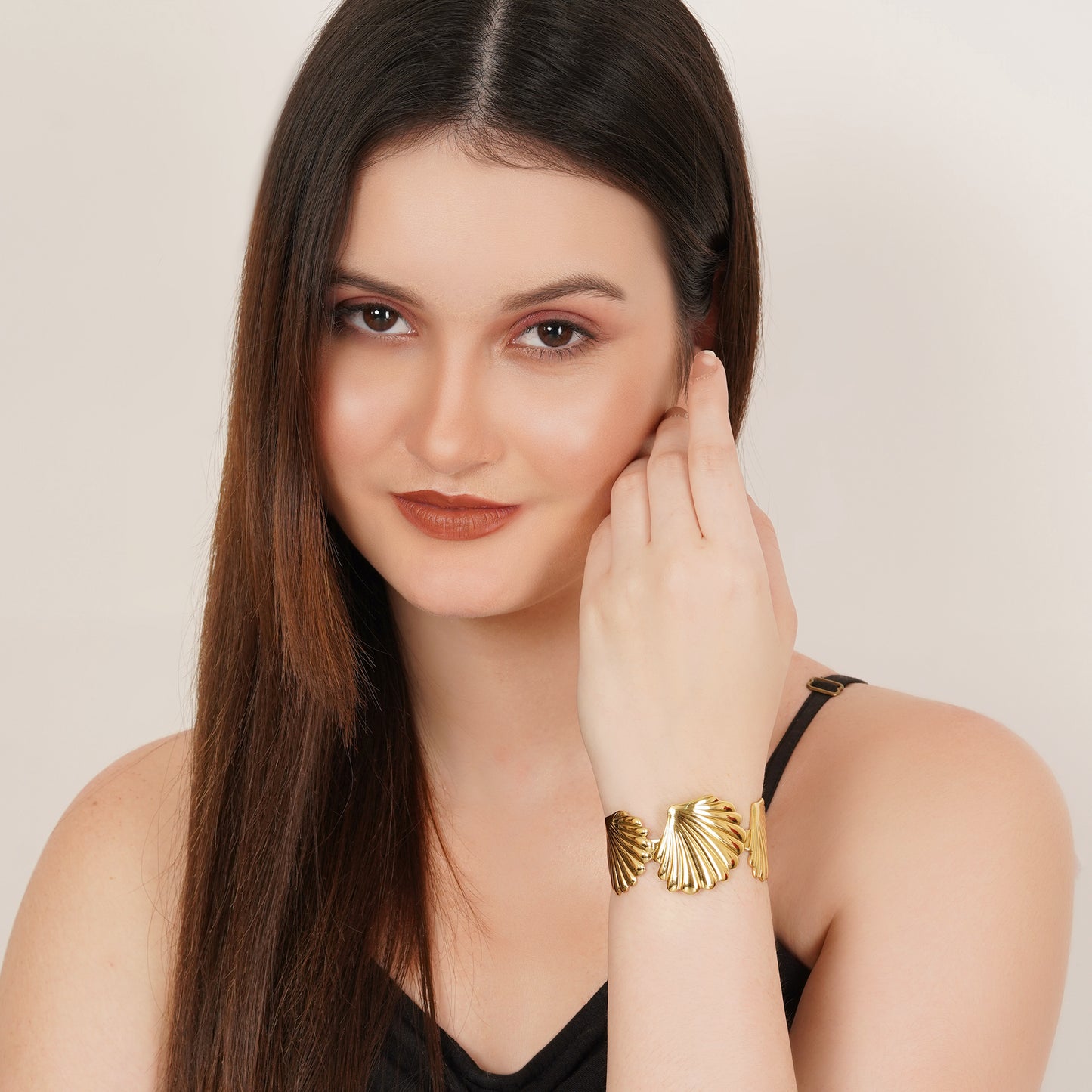 Floral Gold Plated Cuff Bracelet