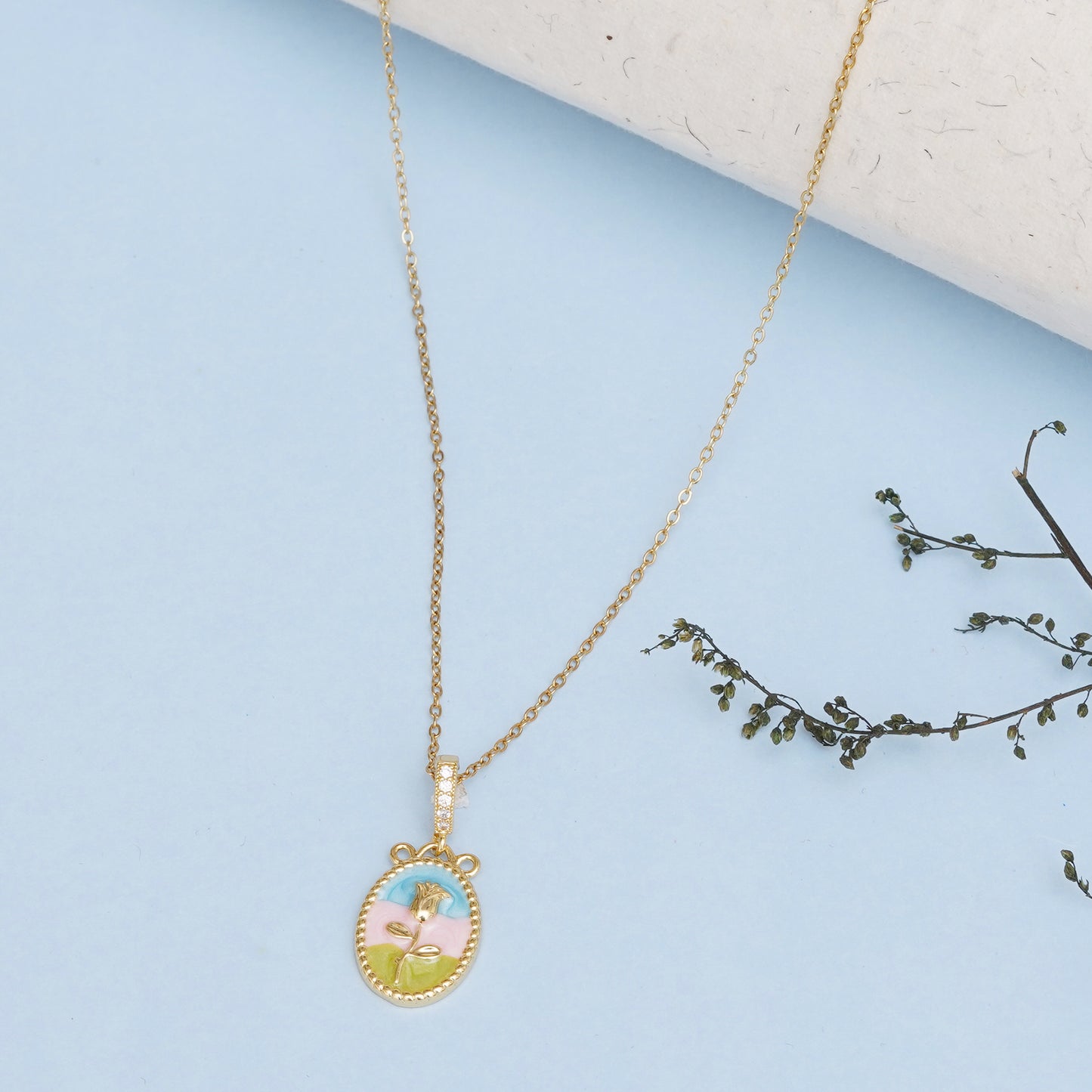 Rose Oil-Painted Neck Chain Pendant