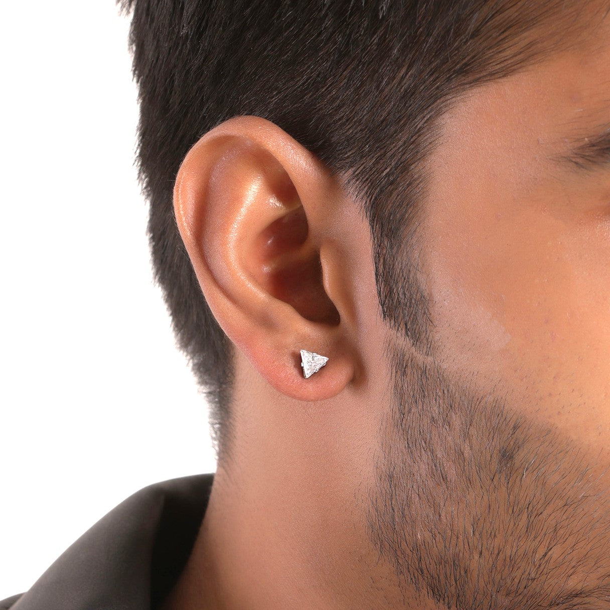 Triangular White Stone Silver-Plated CZ Earrings