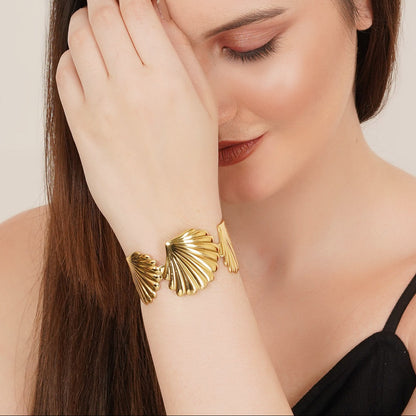 Floral Gold Plated Cuff Bracelet
