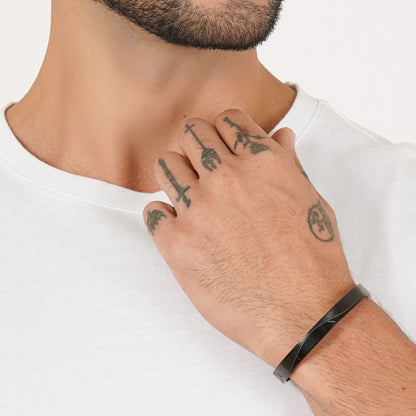 Linear Wave Black Men's Kada Bracelet