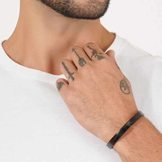 Linear Wave Black Men's Kada Bracelet