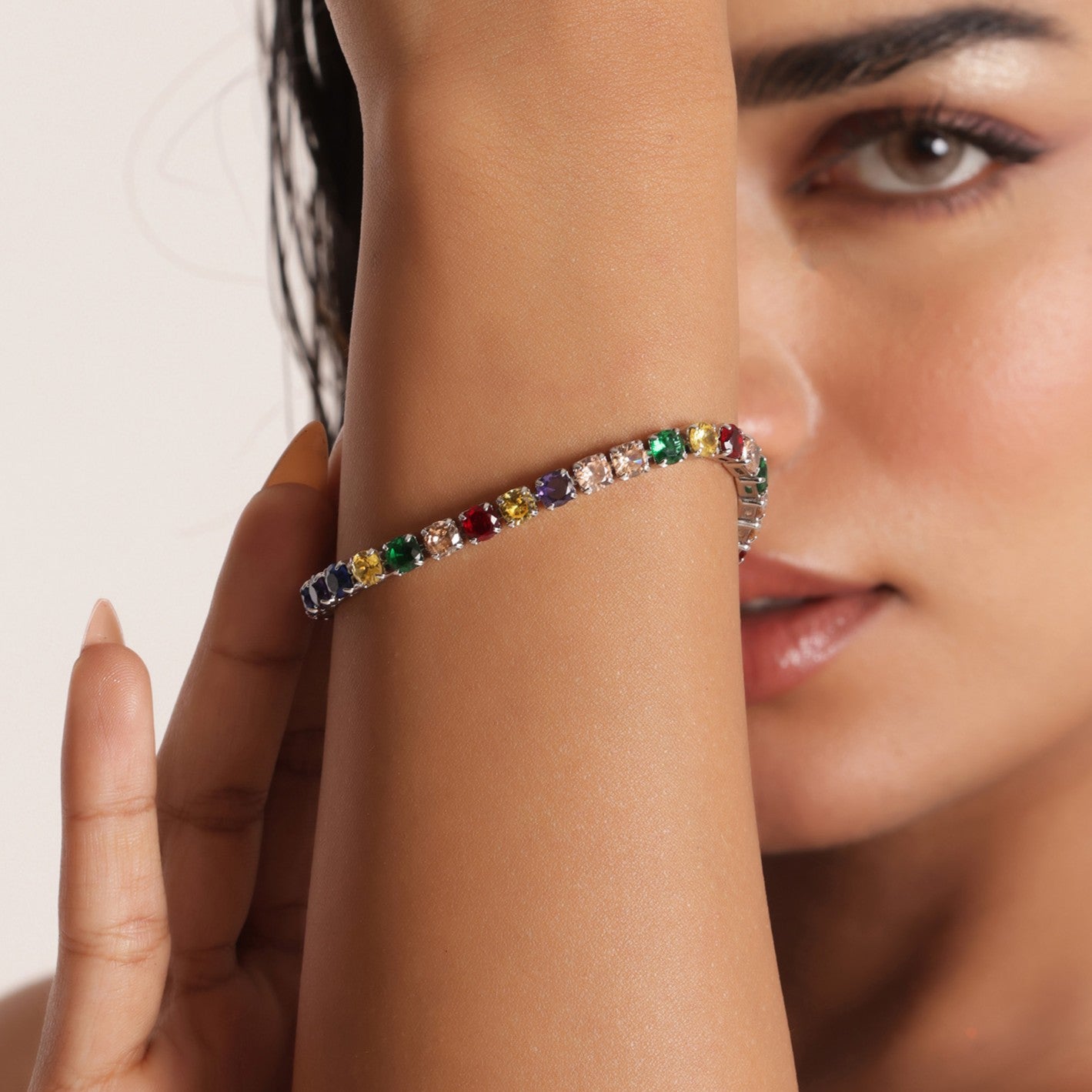 5mm Round Cut Multicolored Tennis Bracelet