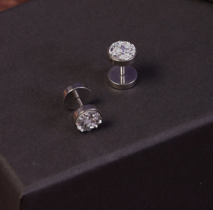 Round Solitaire Silver Stud Earrings