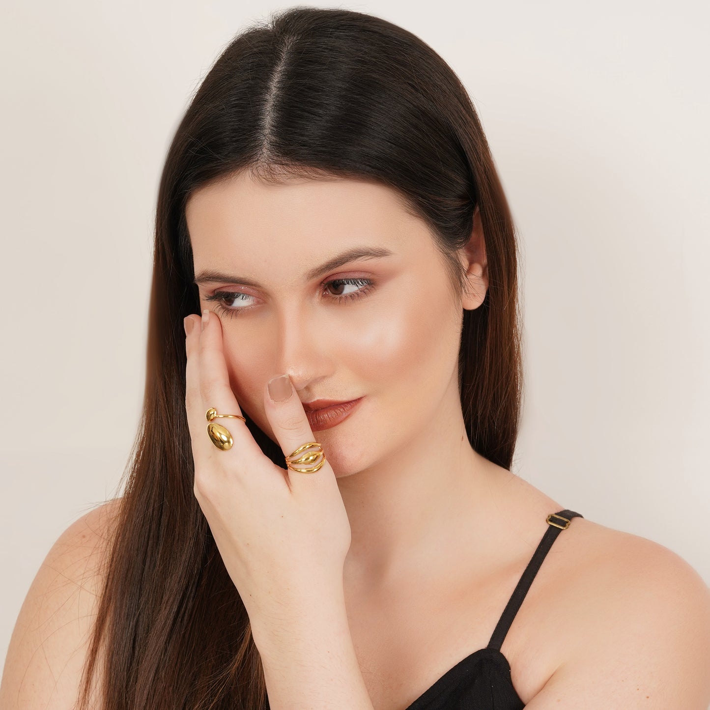 Rhea Set Of Two Gold-Plated Rings