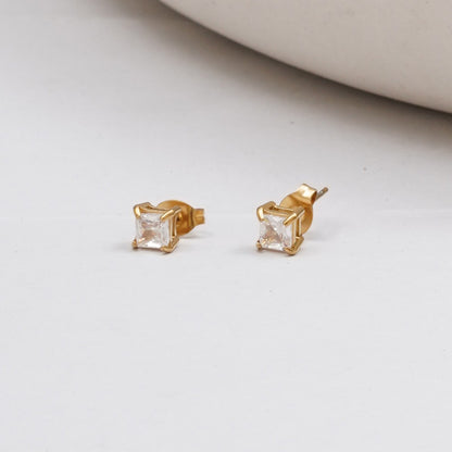 White Stone Gold-Plated CZ Earrings